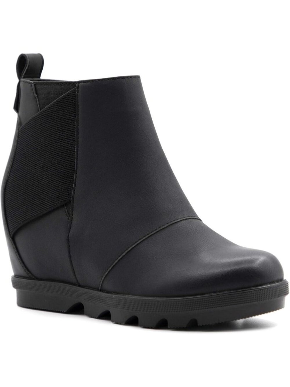 Women's Black Faux Leather Comfortable Low Hidden Wedge Casual Short Ankle Boots